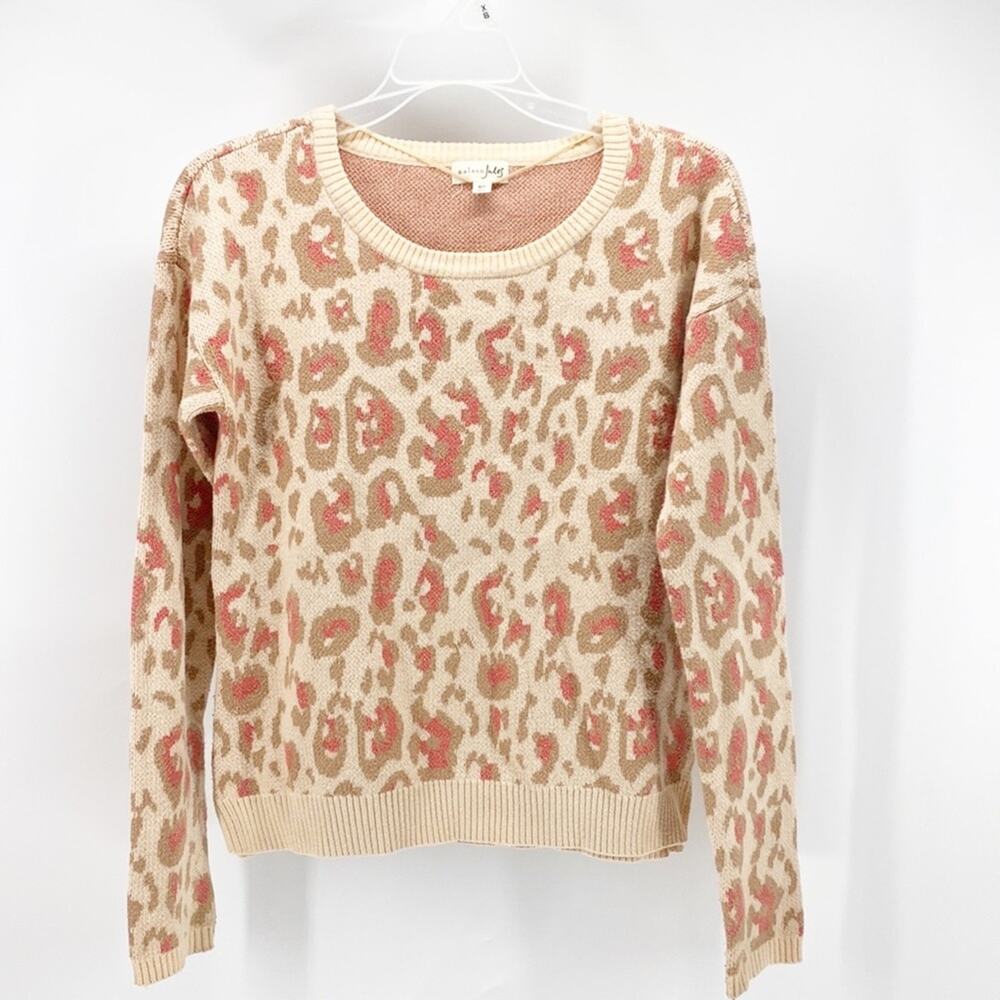Maison Jules Metallic Animal Print Pullover Sweater split hem hi Lo pink size XS